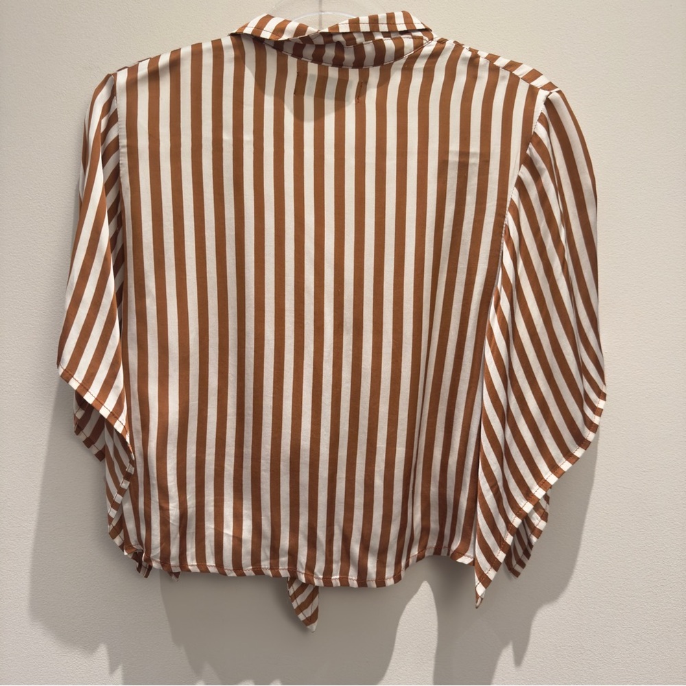 Faithfull Striped Brown and Cream  Tie Crop Top Size 4 - Picture 2 of 7